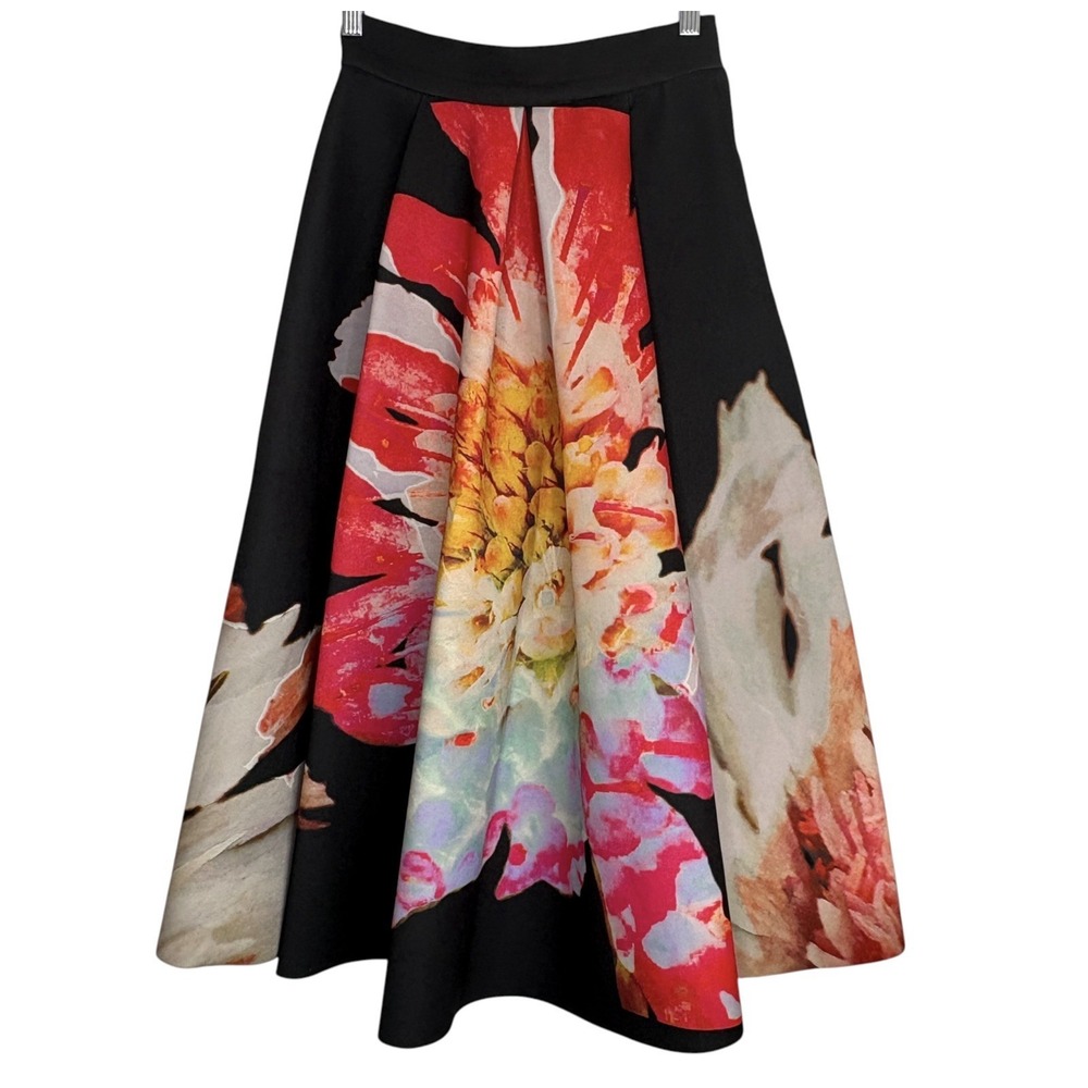 H&M Scuba Floral Midi Skirt 6 Art To Wear Whimsigoth Statement Flare A Line